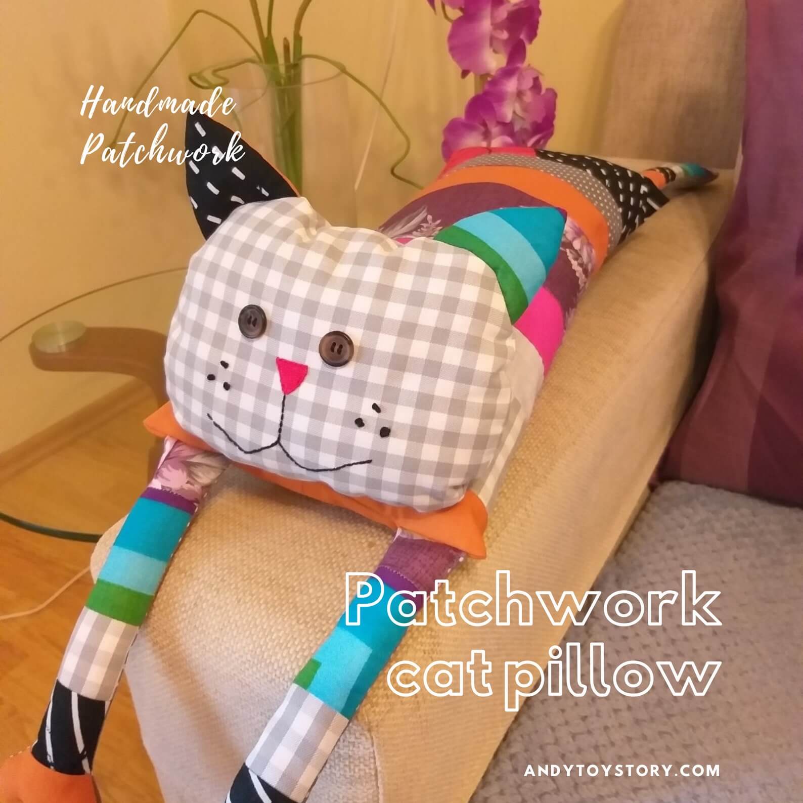 handmade patchwork cat pillow